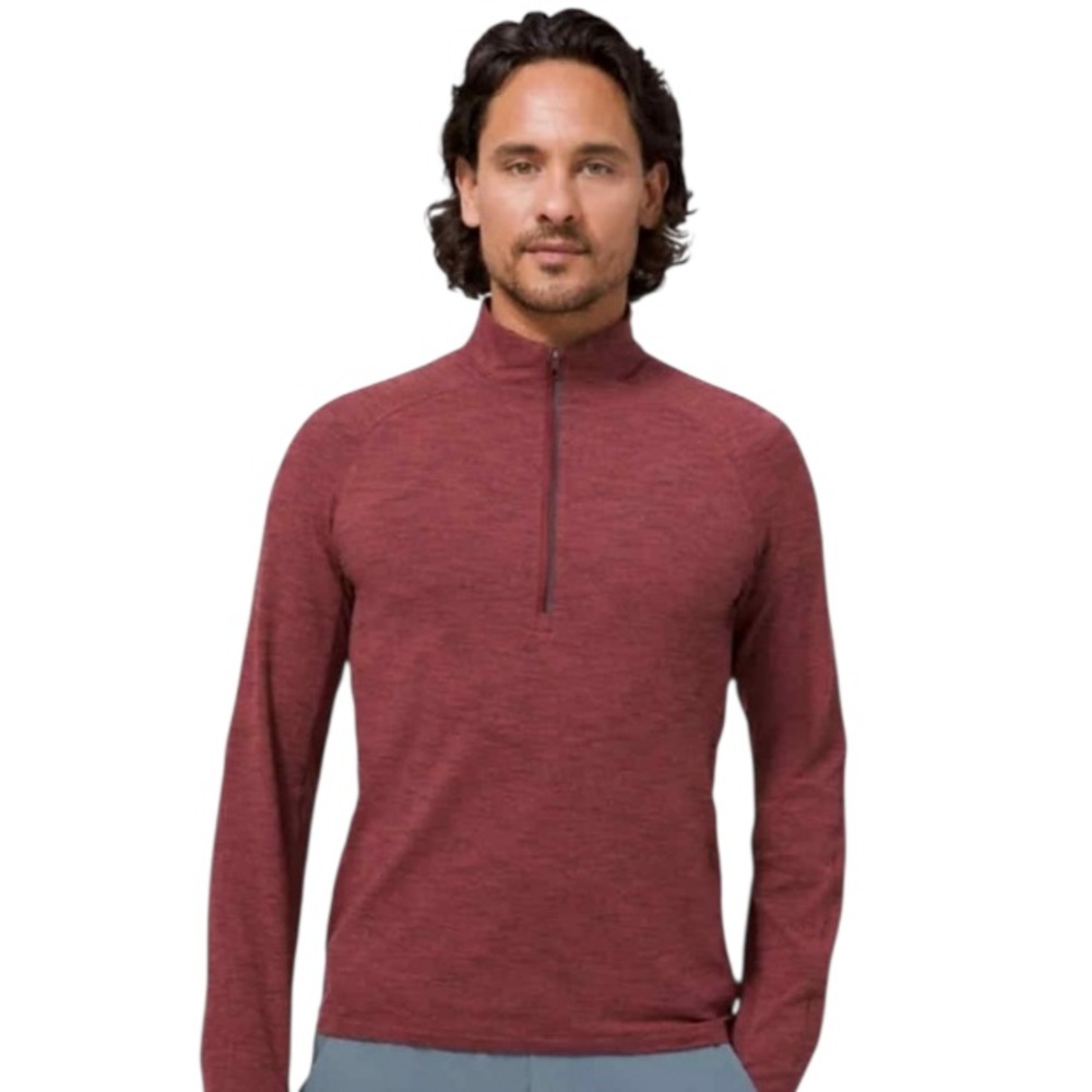 Lululemon Surge Warm 1/2 Zip in Heathered Rust and black size Large